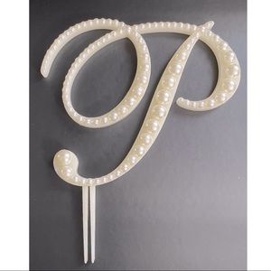 Pearl Monogram Wedding Cake Topper :Ivory Letter "P"